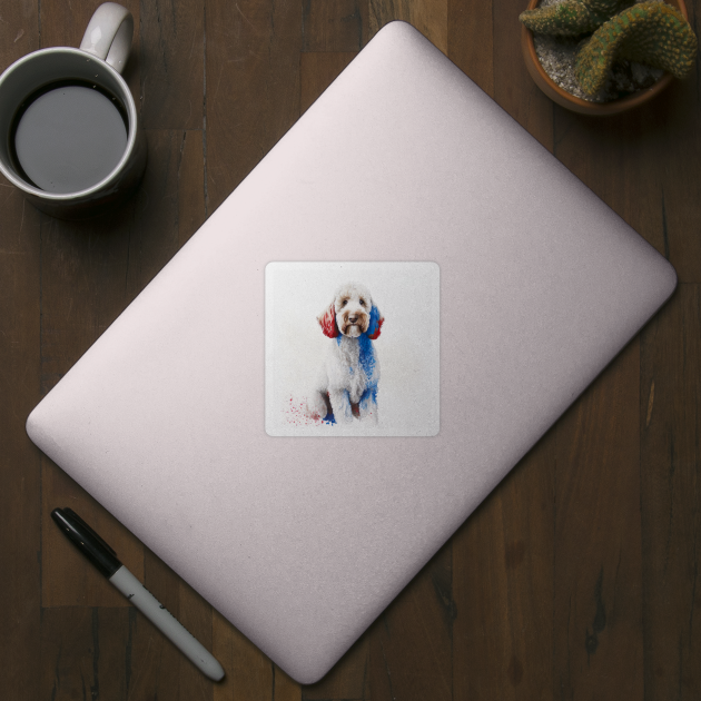 [AI Art] Red, blue and white Labradoodle by Sissely